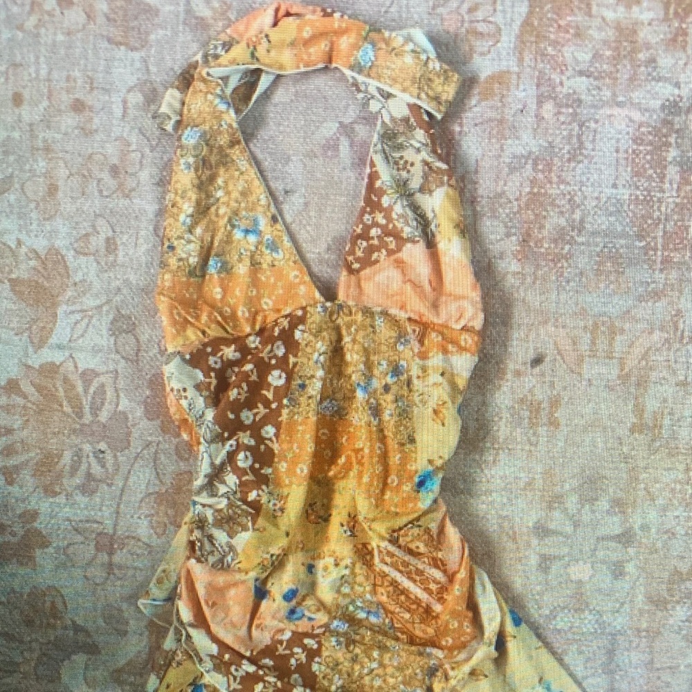 SHEIN Yellow and Brown Floral Mini Dress